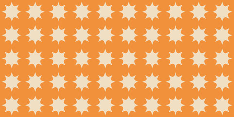 Vintage abstract background in mid century style. Simple retro geometric seamless pattern on orange backdrop. Trendy groove design template. Horizontal vector illustration