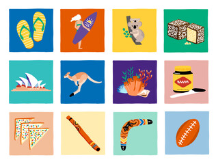 Set of illustrations of Australian culture