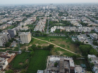 Non edited original high angle view of residential area with drone of cantt Lahore, Pakistan.