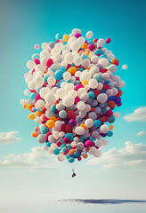 White and bright balloons in the sky. AI Generated