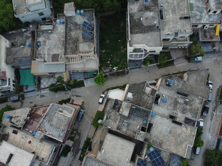Non edited original high angle view of residential area with drone of cantt Lahore, Pakistan.