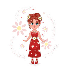 Stylish and Beautiful: Vector Illustration of a Girl in a Stunning Dress