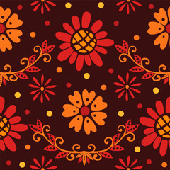Fototapeta na wymiar Seamless pattern with abstract floral elements vector illustration on dark background