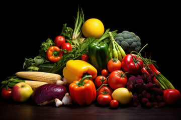 Fototapeta na wymiar Variety of healthy fruits and vegetables. AI generated