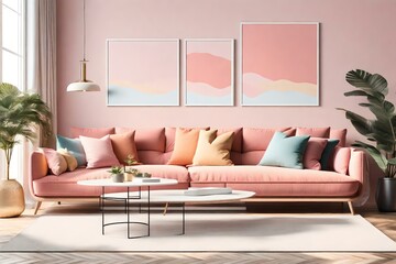 Step into a living room interior that exudes elegance and creativity, featuring an empty wall with a horizontal poster mockup. Ai generated