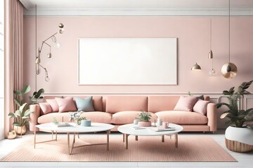 Step into a living room interior that exudes elegance and creativity, featuring an empty wall with a horizontal poster mockup. Ai generated
