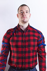 Male bondage shibari rope art fashion lumberjack checked shirt