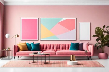 Step into a living room interior that exudes elegance and creativity, featuring an empty wall with a horizontal poster mockup. Ai generated