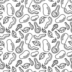 doodle line avocado fruit with leaf concept seamless pattern on white background. vector abstract illustration.