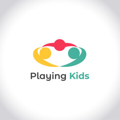 Playing Kids Foundation Logo. 
Child Development Foundation Round Logo Vector Design. Charitable Organization or Foundation Creative Colorful Logo Element.