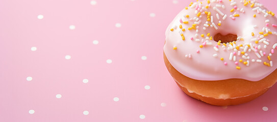 Obraz na płótnie Canvas freshly baked donut isolated on pink polka dot background 