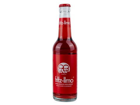 Berlin, Germany, July 15, 2023 Fritz Limo drink on a white background. Berlin, Germany, 15 July 2023