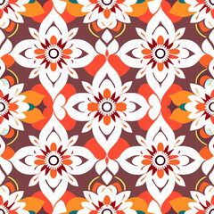 Fototapeta na wymiar Seamless pattern with mandalas in red and orange colors.