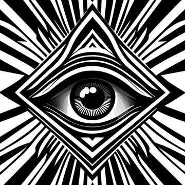 Eye in black and white background. Psychedelic design. Vector illustration.