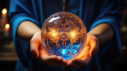 A closeup shot of a hand, holding a crystal ball.