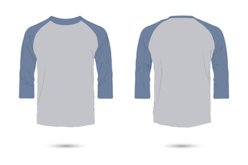 Raglan sleeve t-shirt mockup front and back view. vector illustration