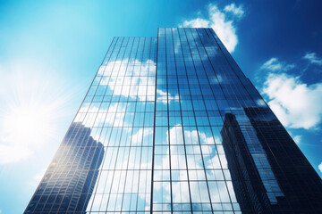 Clouds in the reflection of the building. Generative AI