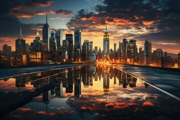 Fototapeta na wymiar Breathtaking shot of a bustling New York cityscape at sunset.