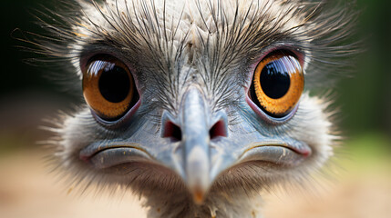 close up of an ostrich head looking straight at the camera - obrazy, fototapety, plakaty