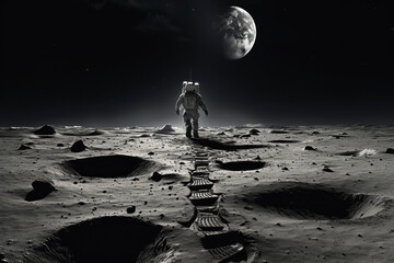 Human footprints on the moon. Generative AI