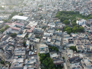 Non edited original high angle view of residential area with drone of cantt Lahore, Pakistan.