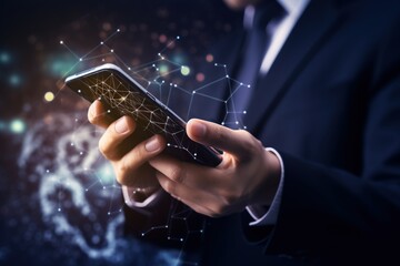 businessman working a tablet, hands, global earth big data concept, social network