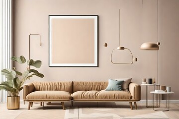 Step into a living room interior that exudes elegance and creativity, featuring an empty wall with a horizontal poster mockup. Ai generated