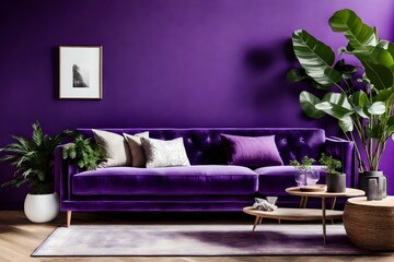 Step into a captivating living room where a purple wall sets the stage for a visually stunning...