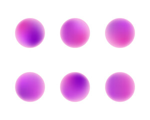 Circle holographic pink gradients set, spherical buttons. Violet neon hologram fluid color circle gradients, blurred spheres, flat set web icons.