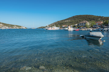 Small peaceful harbour near Trogir city in Croatia.