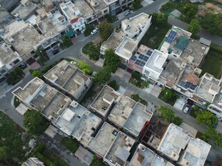 High angle ariel view of residential area in Cantt Lahore, Pakistan.