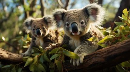 Foto op Plexiglas koala bear in tree. baby koala. wallpaper texture, web, banner, backgrounds . © Denis