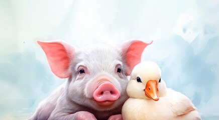 Goose and pig are best friends. Design for International Friendship Day. AI generated