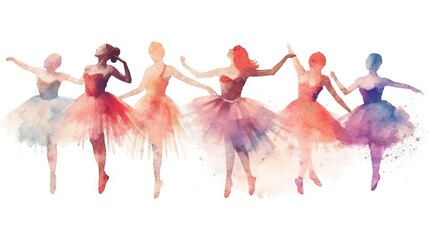  a group of ballerinas in watercolor on a white background.  generative ai