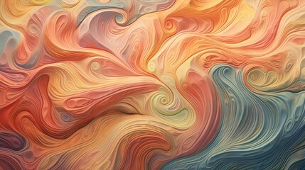  an abstract painting of a wavy pattern with a blue, orange, yellow and red hue.  generative ai