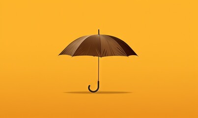  a brown umbrella with a black handle on a yellow background.  generative ai
