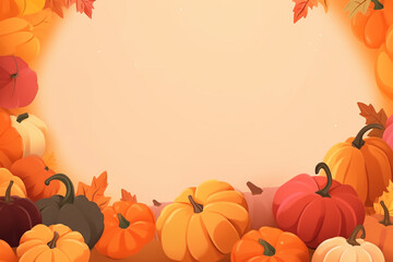 Naklejka na ściany i meble Mini pumpkins aquarelle seasonal background with space for text in the middle. Generative AI