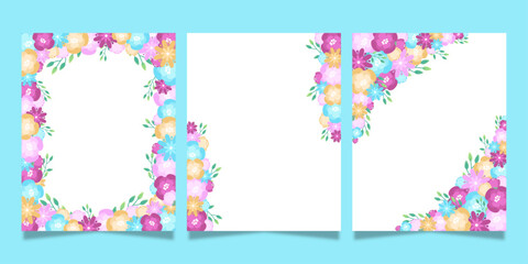 Greeting cards template. Posters, flyers, banners with floral elements. Templates for holidays, invitations, business and social media. Cards with borders and flower frames. Place for text. Vector.