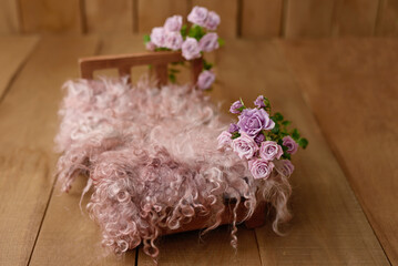 Newborn Digital Background Spring rose Basket Prop for Newborn. For boys and girls. Wood back....