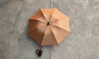  a brown umbrella hanging on a wall next to a black umbrella.  generative ai
