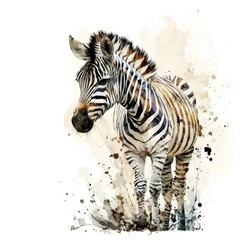 Fototapeta na wymiar watercolor clipart cute zebra, white background, high resolution