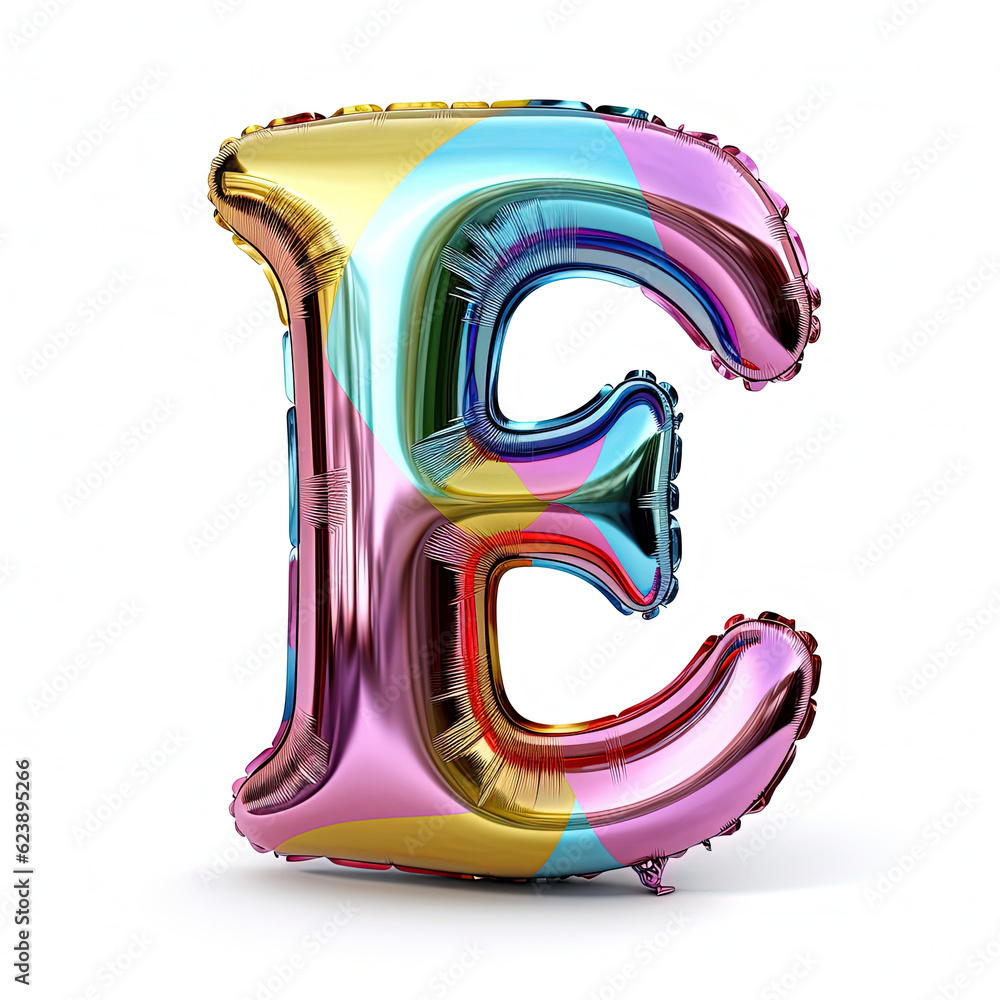 Wall mural silver metallic mylar colorful balloon letter e