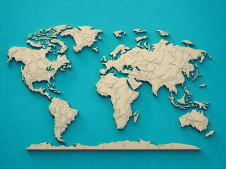 World Map Made from Cut Paper Pieces in Japanese Paper Cut Art