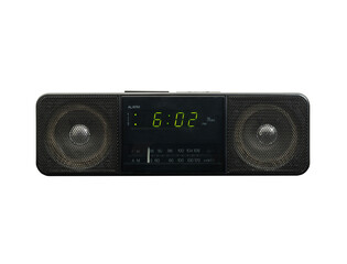 Old stereo clock radio isolated with cut out background.