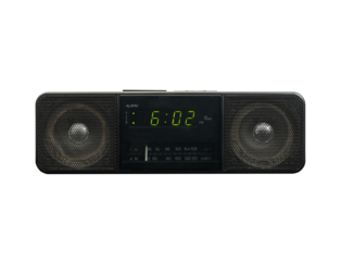 Old stereo clock radio isolated with cut out background.
