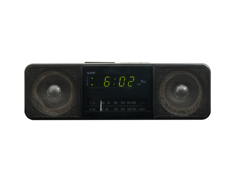 Old stereo clock radio isolated with cut out background.