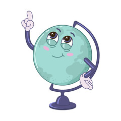Back to school.Cartoon Funky  globe Earth.Character  in retro groove style.Vector illustration