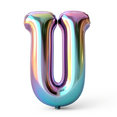 Silver metallic mylar colorful balloon letter U