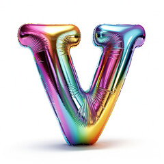 Silver metallic mylar colorful balloon letter V
