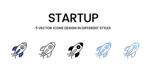 Startup Icon Design in Five style with Editable Stroke. Line, Solid, Flat Line, Duo Tone Color, and Color Gradient Line. Suitable for Web Page, Mobile App, UI, UX and GUI design.